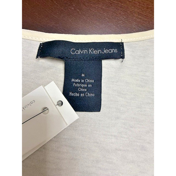 Calvin Klein Women Layered Silver Sequin Ivory Off White T-shirt Sz Medium NEW!! - Picture 6 of 12